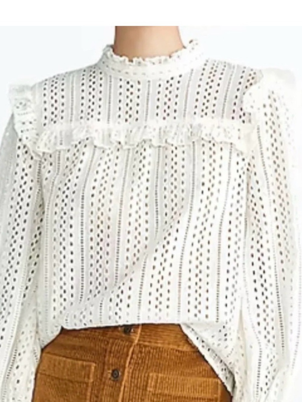 Madewell Eyelet Ruffle Mockneck Blouse XS Ivory Cottagecore Victorian Cotton